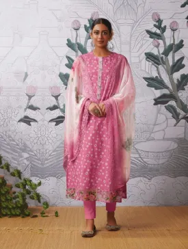 Pink Pure Cotton Lawn Unstitched Suit Dress Material for Women