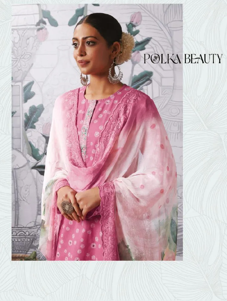 Pink Pure Cotton Lawn Unstitched Suit Dress Material for Women