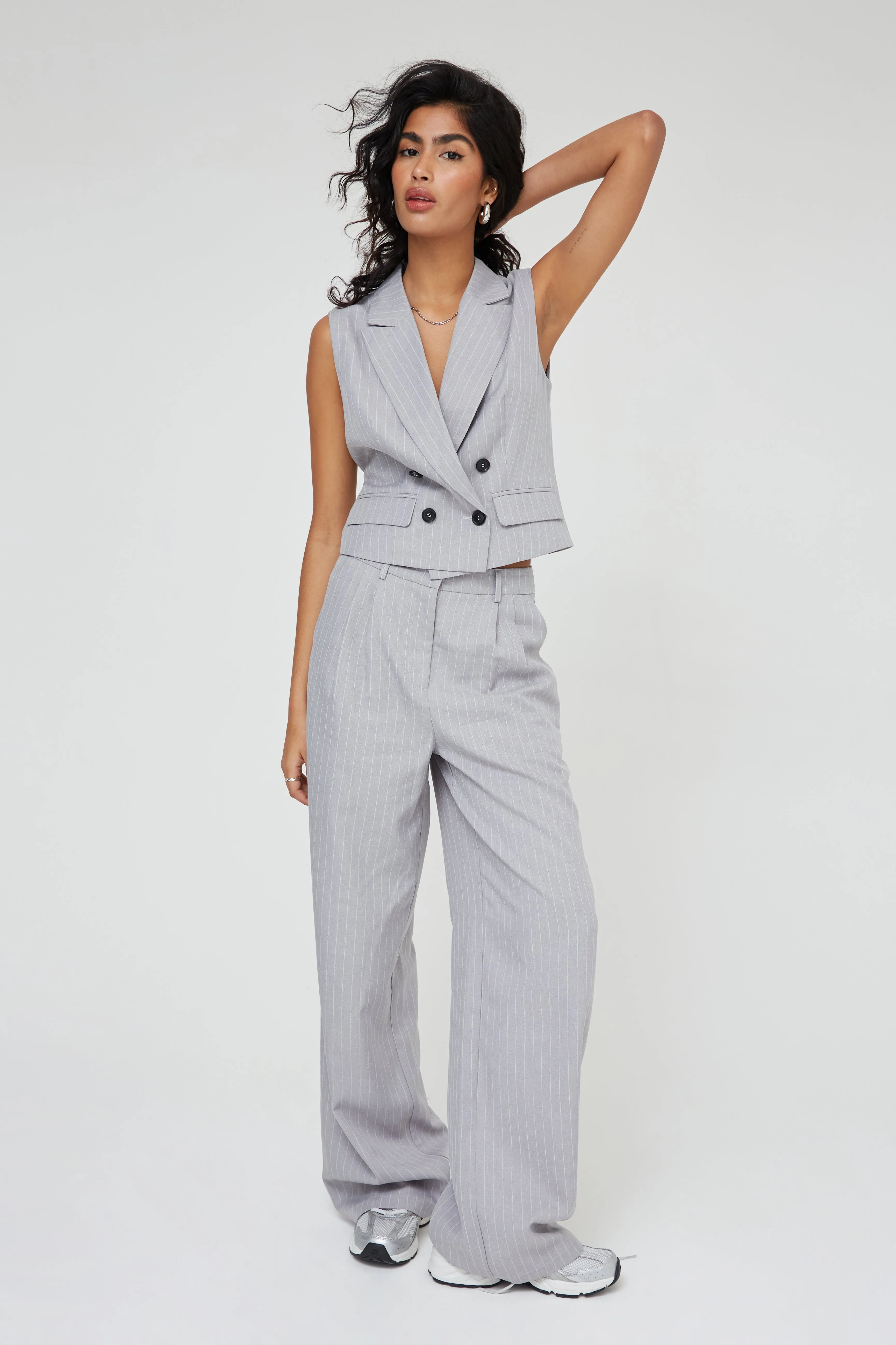 PINSTRIPE TAILORED WAISTCOAT IN GREY