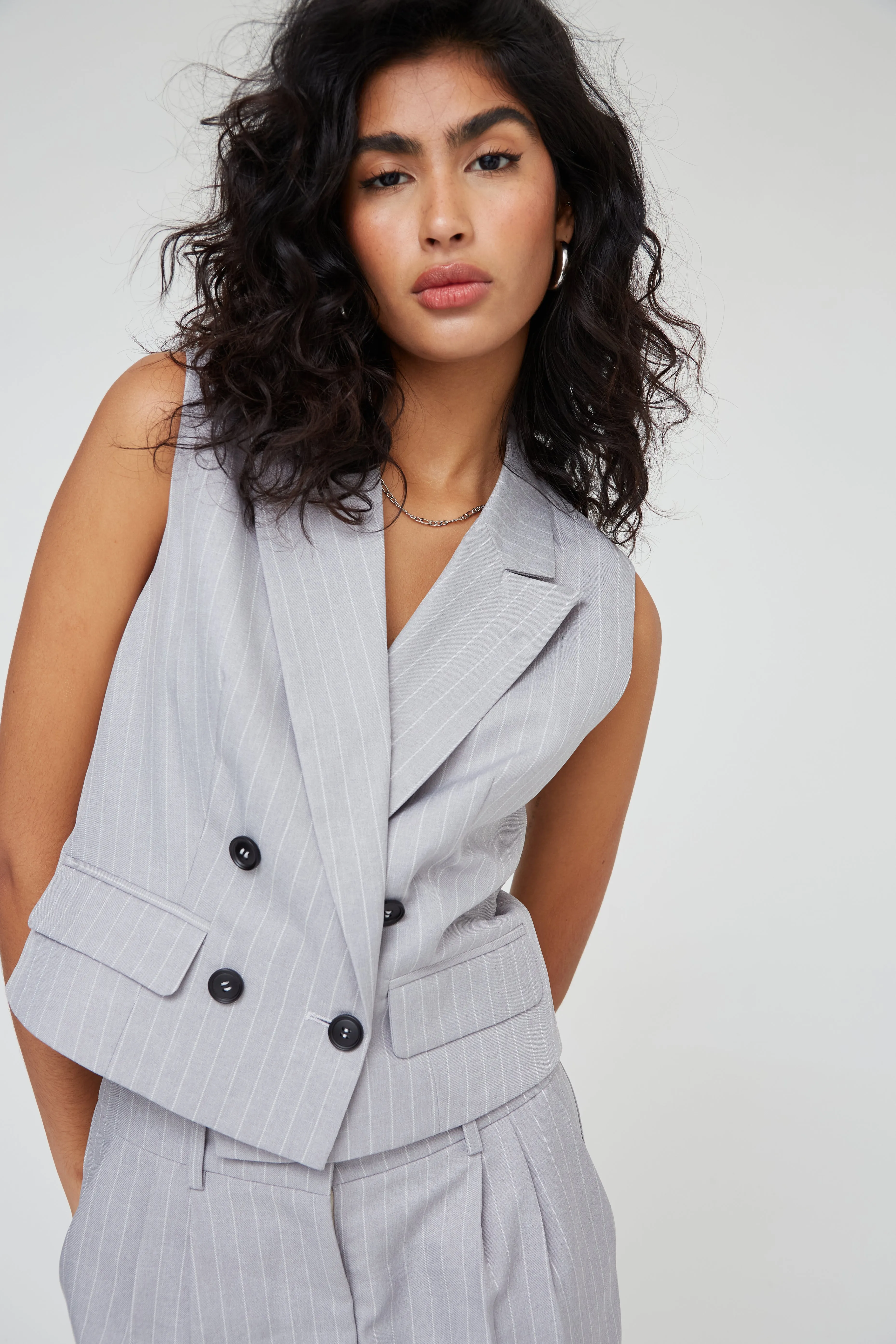 PINSTRIPE TAILORED WAISTCOAT IN GREY