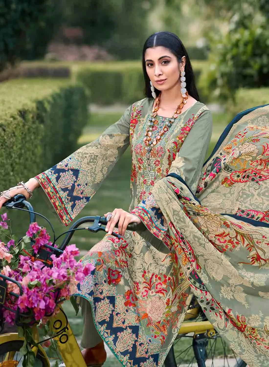 Unstitched Pure Cambric Cotton Pakistani Print Suit Set for Women