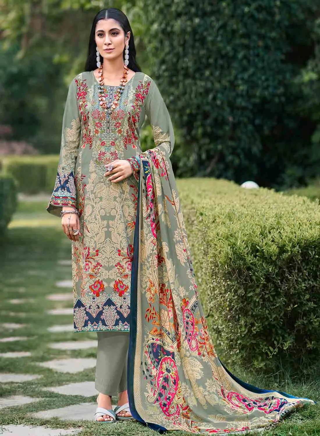 Unstitched Pure Cambric Cotton Pakistani Print Suit Set for Women