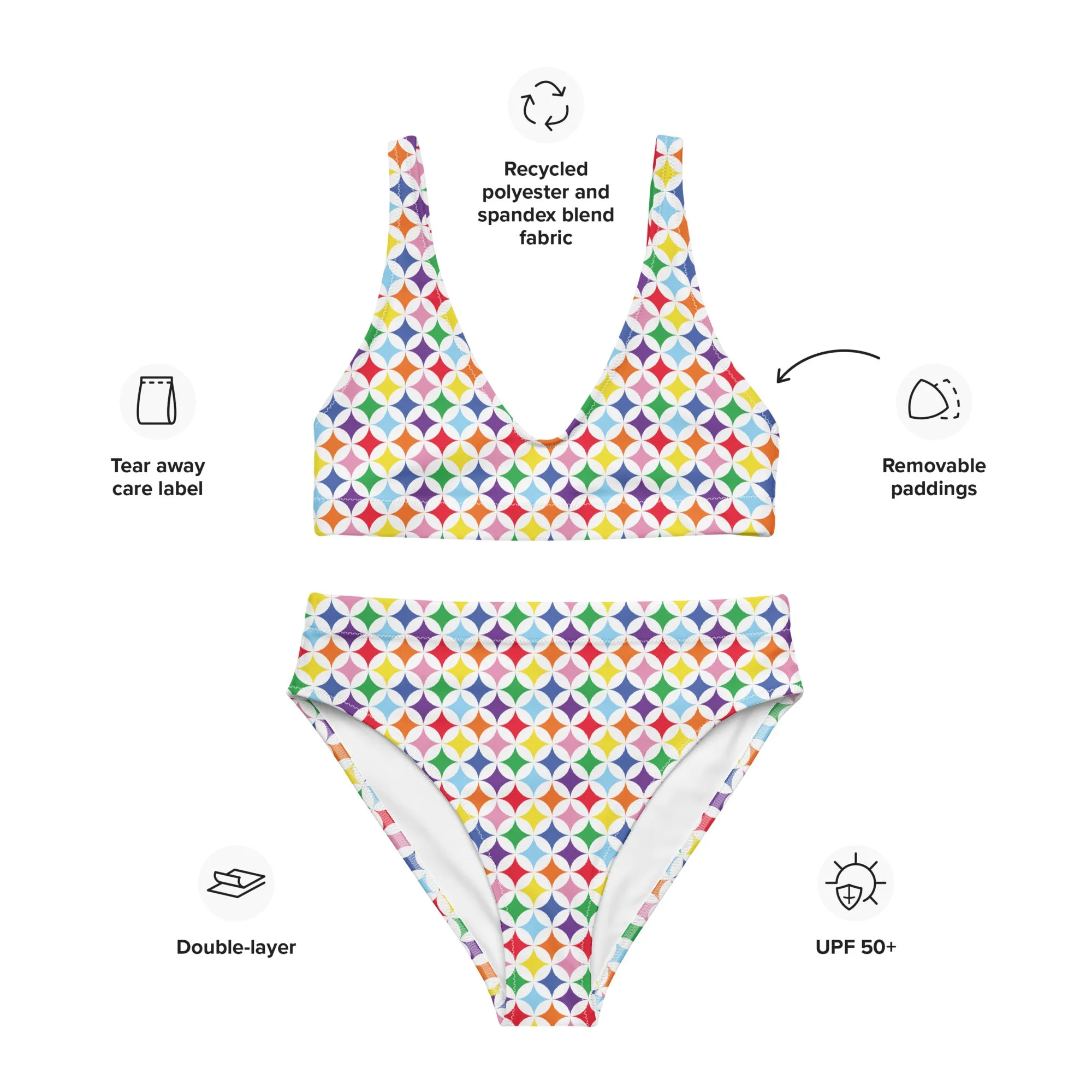 Rainbow Diamond High-Waisted Bikini