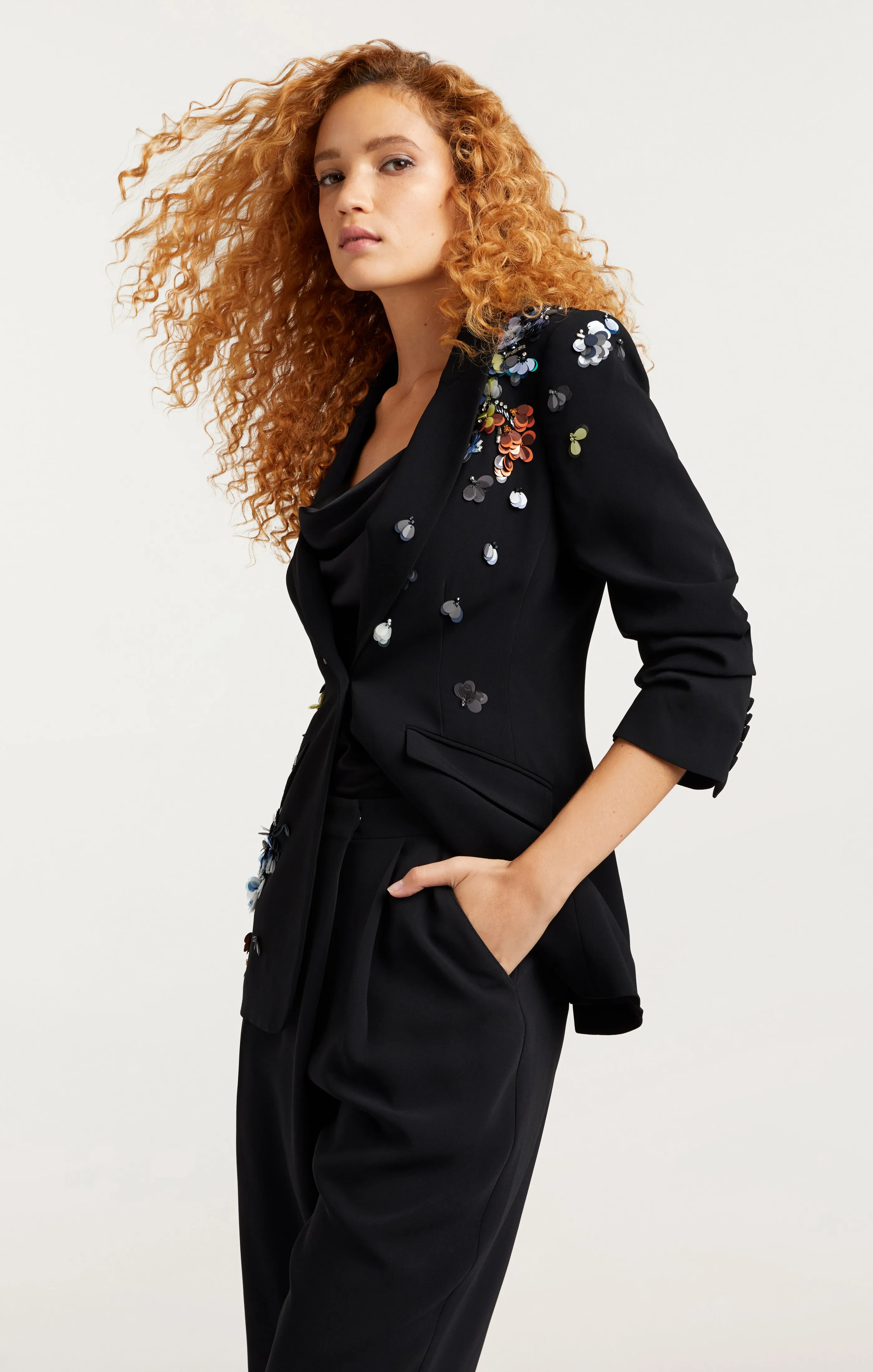 Sequin Flower Scrunched Cheyenne Blazer