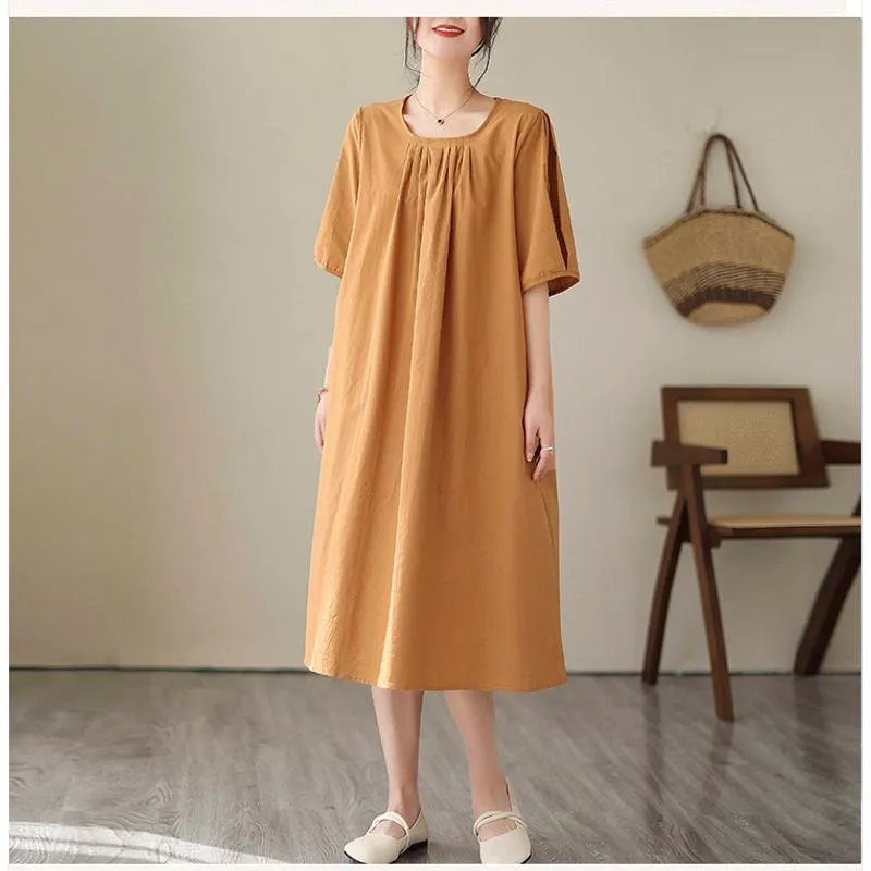 Simplicity Solid Plus Loose-Fit A-Line Linen Dress