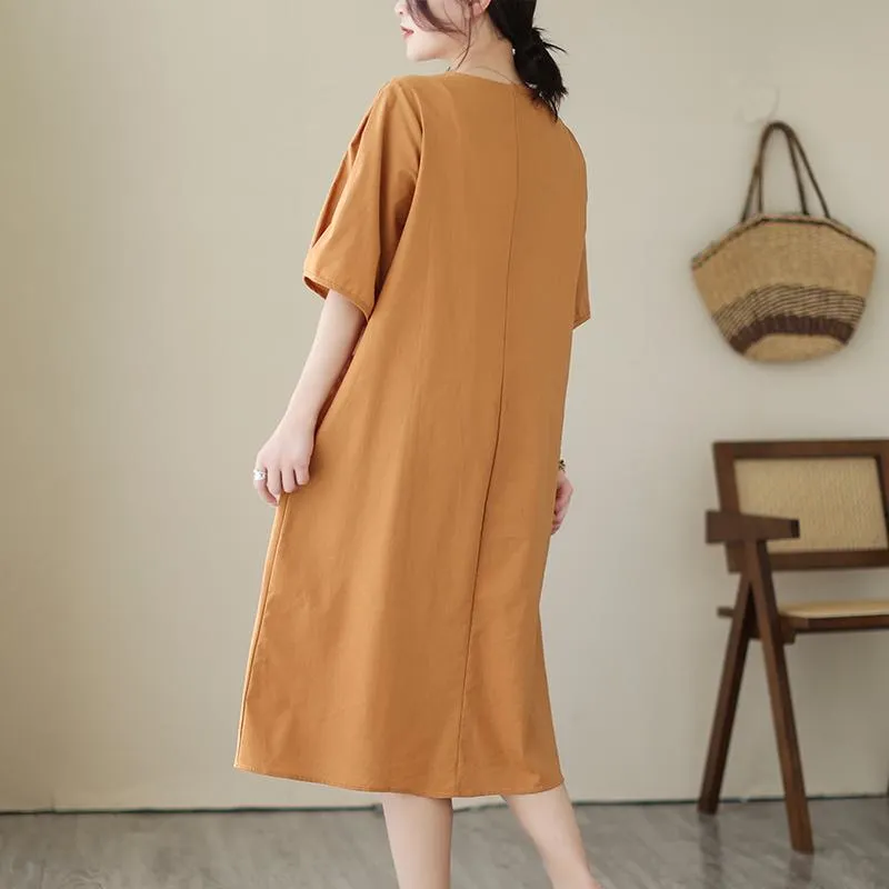 Simplicity Solid Plus Loose-Fit A-Line Linen Dress