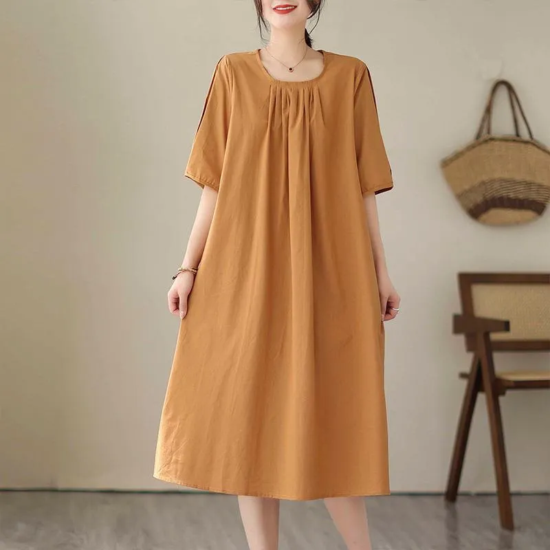 Simplicity Solid Plus Loose-Fit A-Line Linen Dress