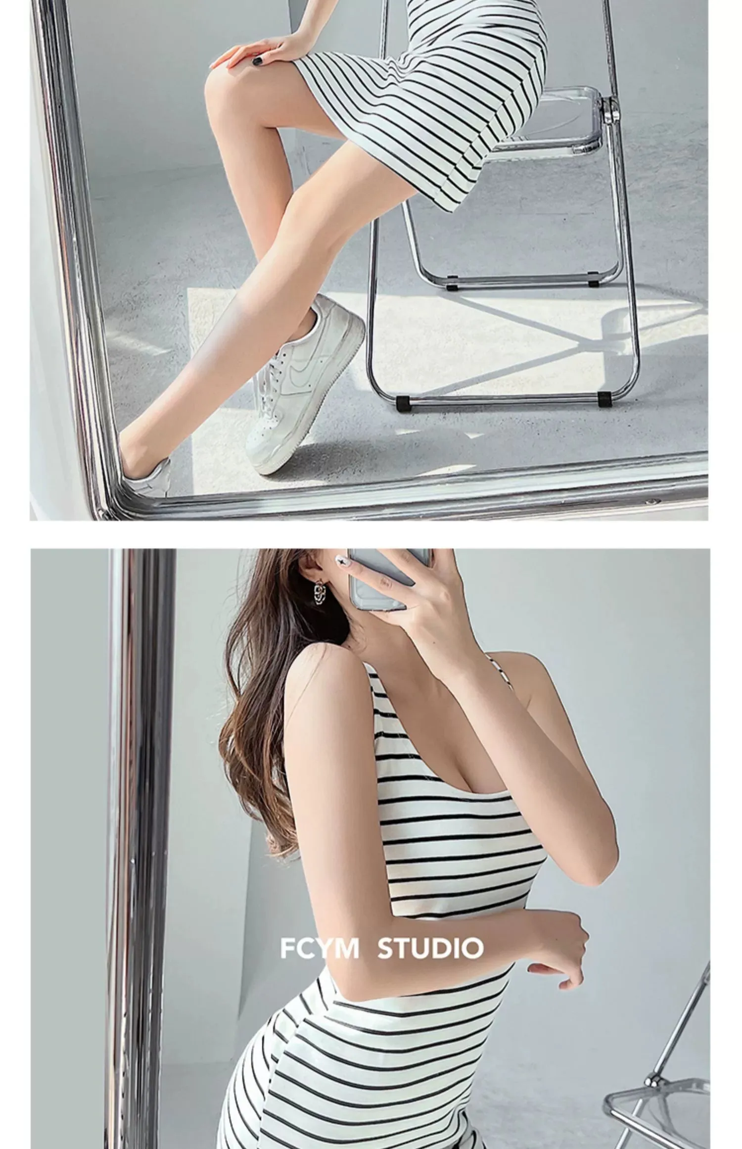 Slim-Fit Slimming Stripes Dress Retro Hot Girl Vest