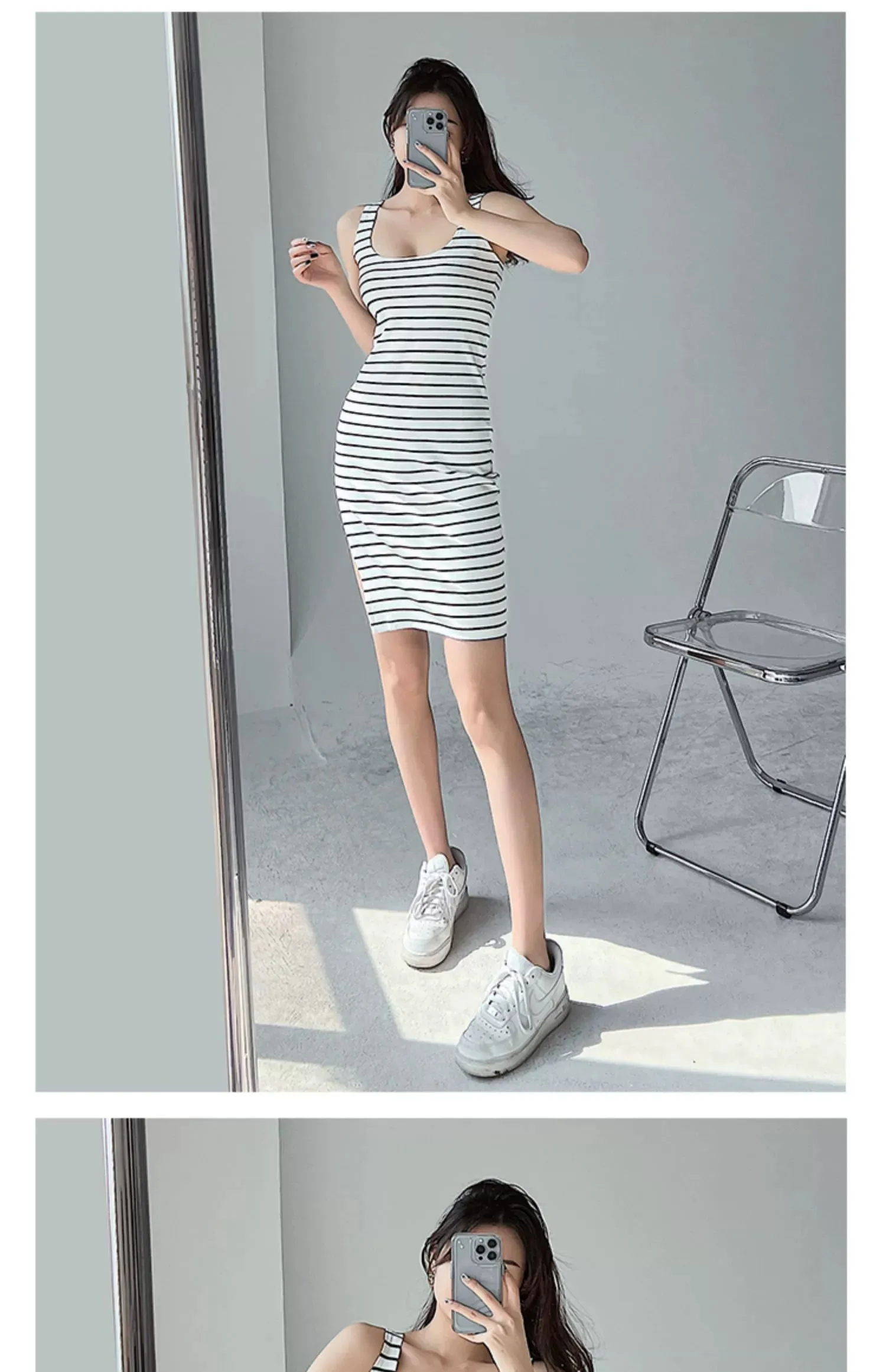 Slim-Fit Slimming Stripes Dress Retro Hot Girl Vest