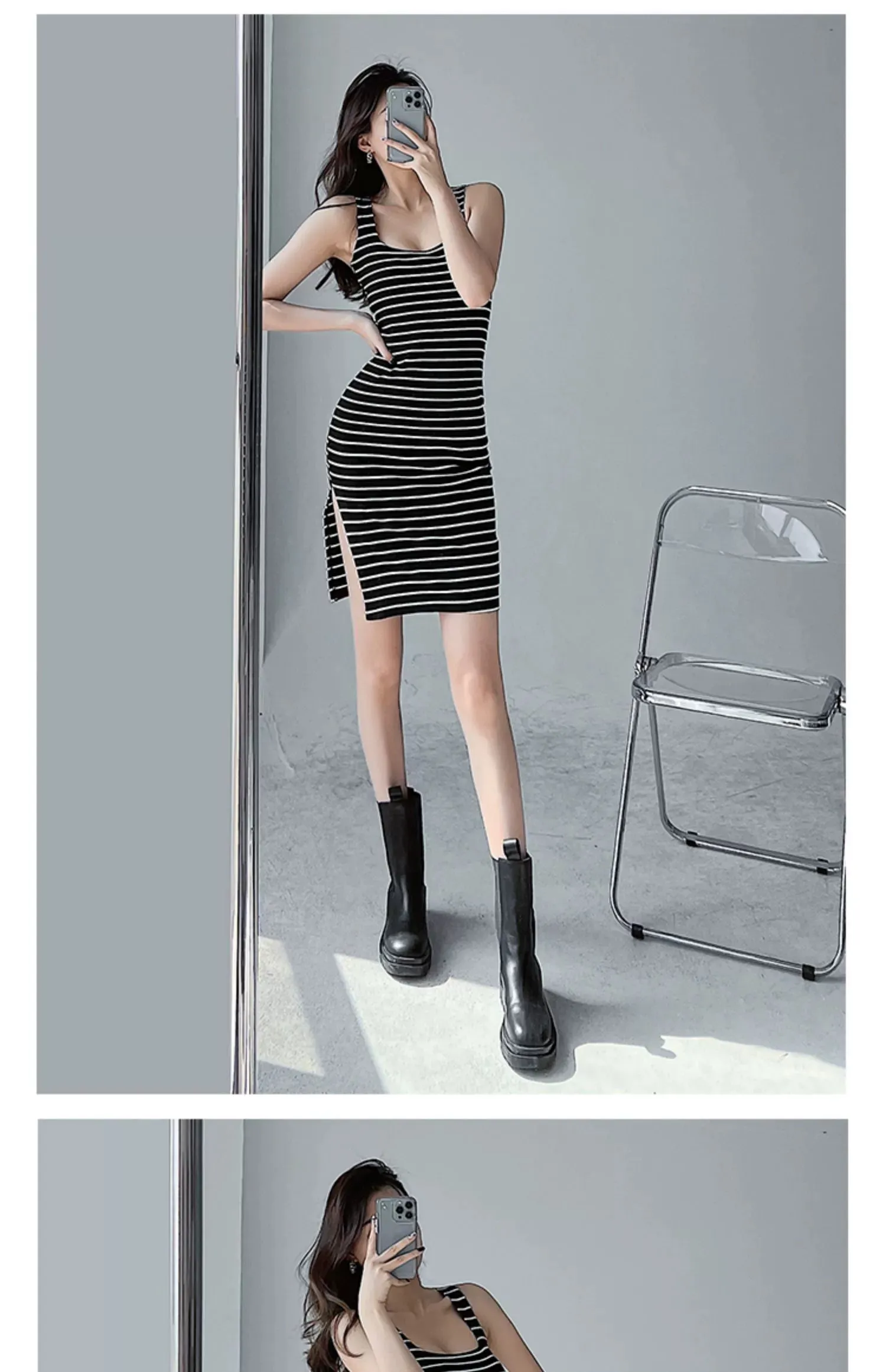 Slim-Fit Slimming Stripes Dress Retro Hot Girl Vest