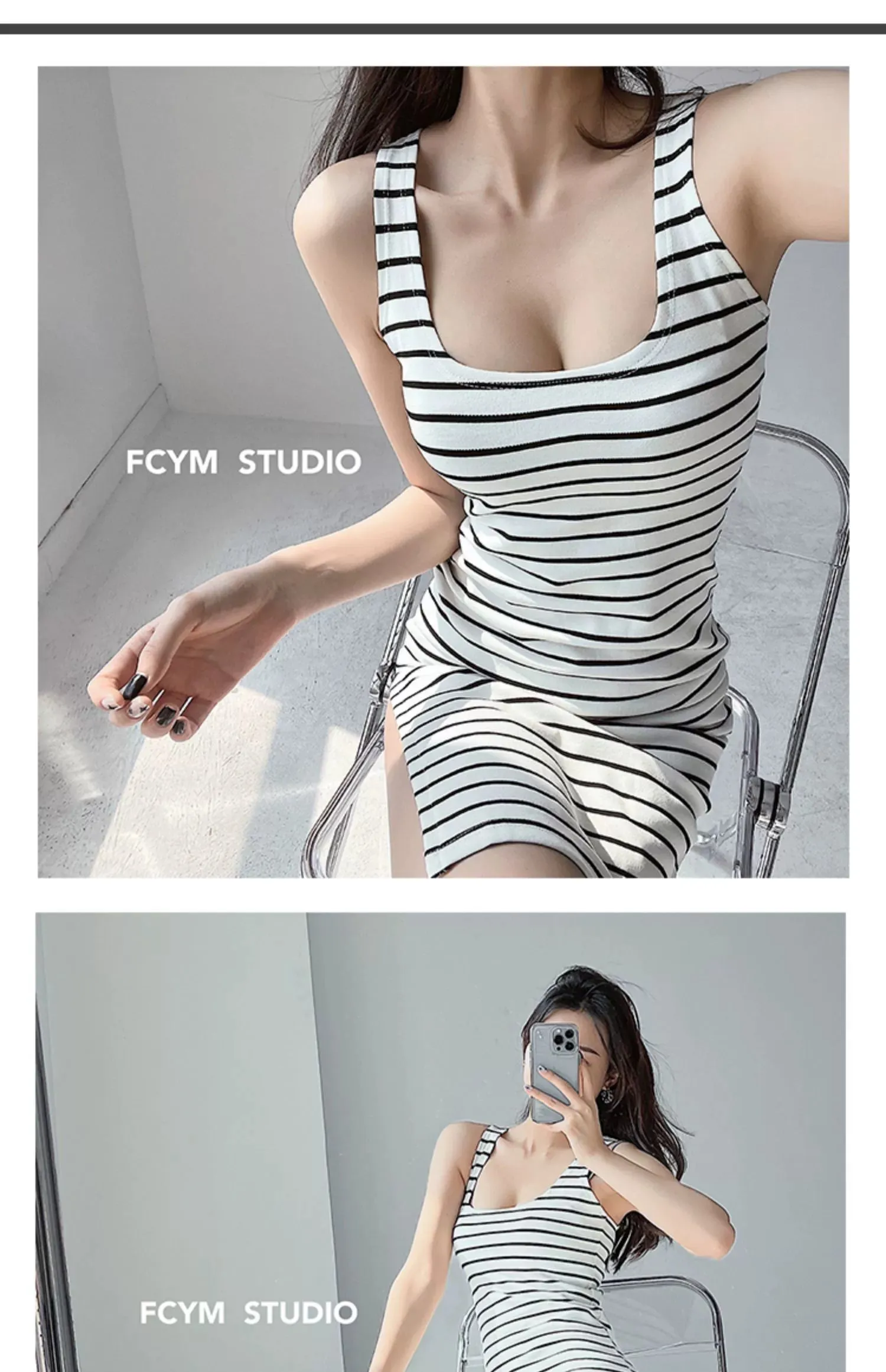 Slim-Fit Slimming Stripes Dress Retro Hot Girl Vest