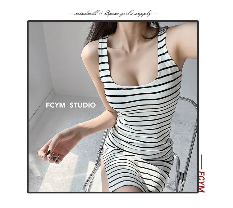 Slim-Fit Slimming Stripes Dress Retro Hot Girl Vest