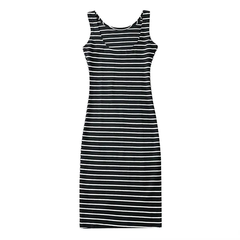 Slim-Fit Slimming Stripes Dress Retro Hot Girl Vest