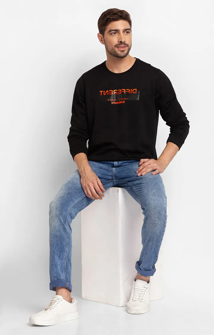 Spykar Black Cotton Full Sleeve Round Neck Sweatshirt For Men