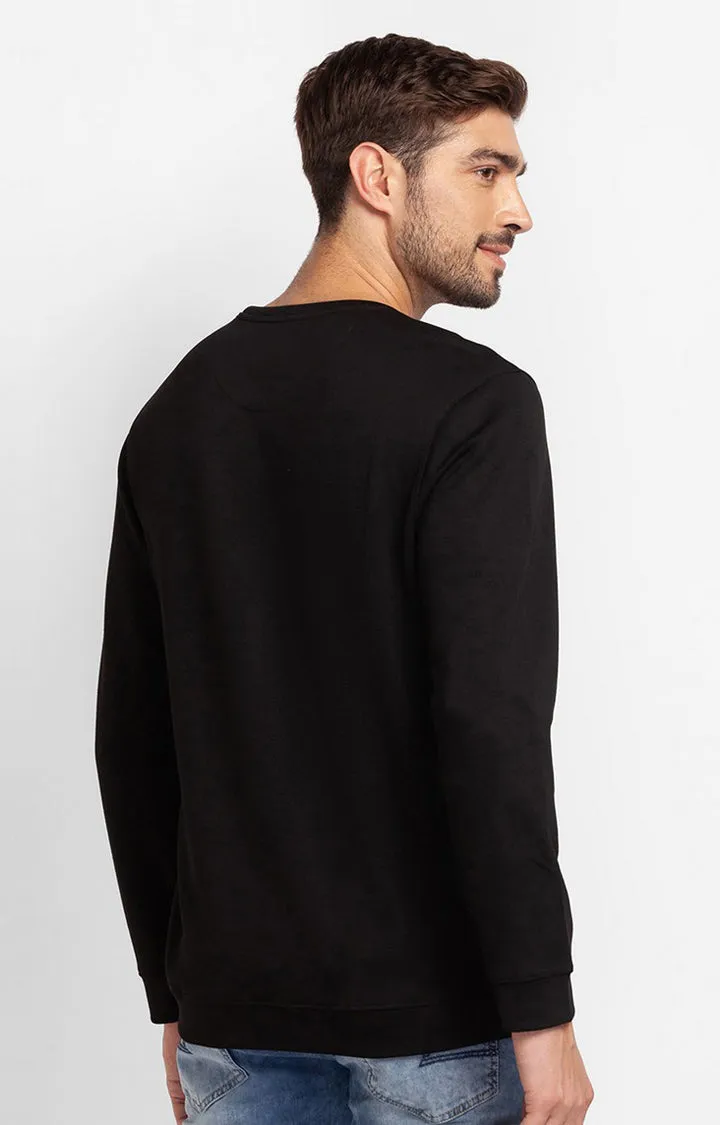 Spykar Black Cotton Full Sleeve Round Neck Sweatshirt For Men