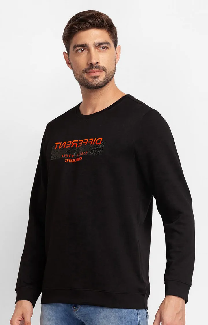 Spykar Black Cotton Full Sleeve Round Neck Sweatshirt For Men