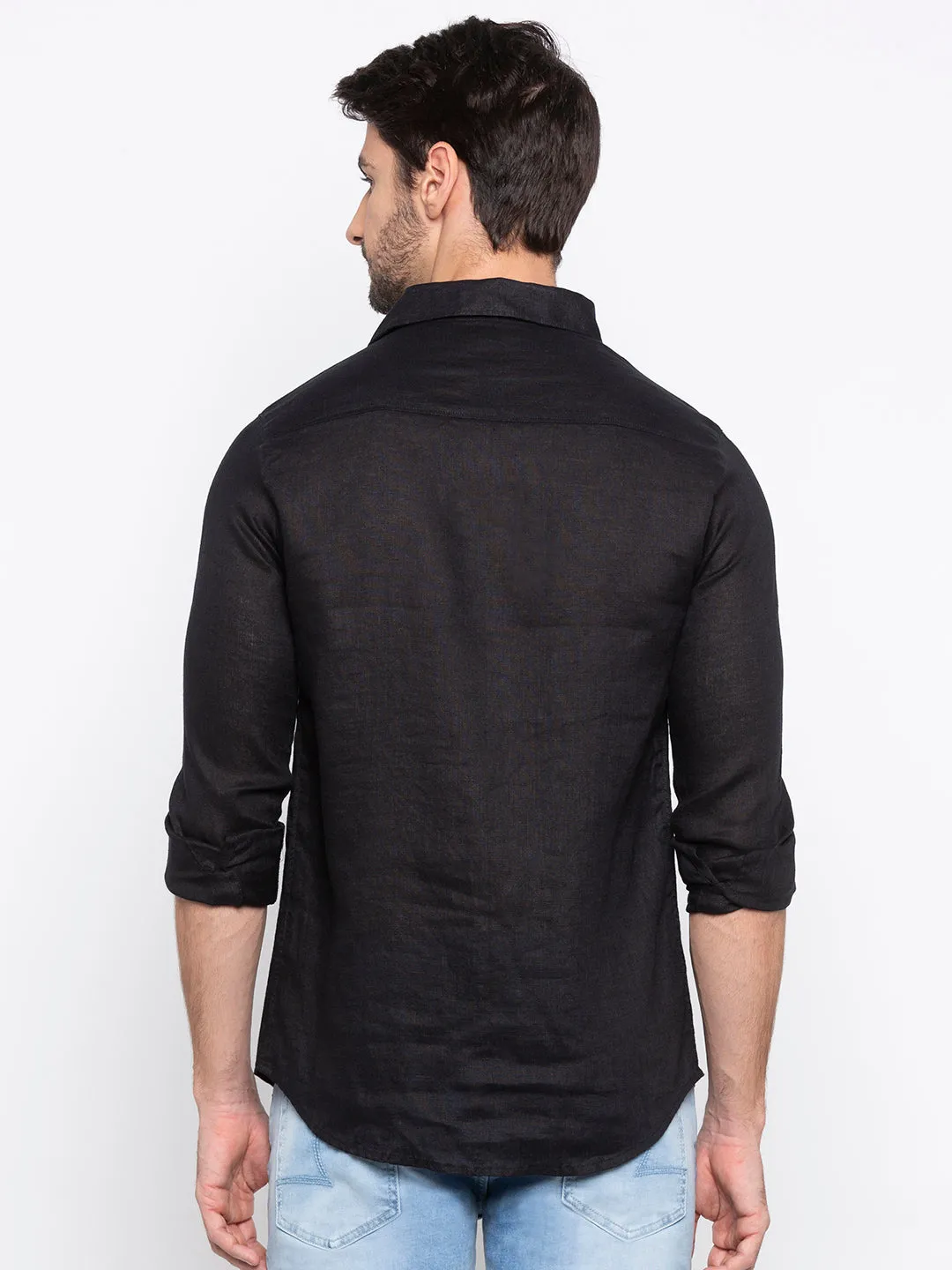 Spykar Black Linen Slim Fit Shirts For Men