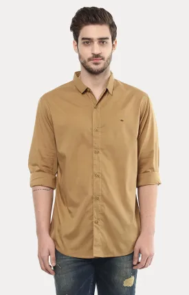 Spykar Men Beige Solid Slim Fit Casual Shirt