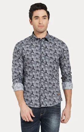 Spykar Men Black Cotton Slim Fit Full Sleeve Printed Shirt