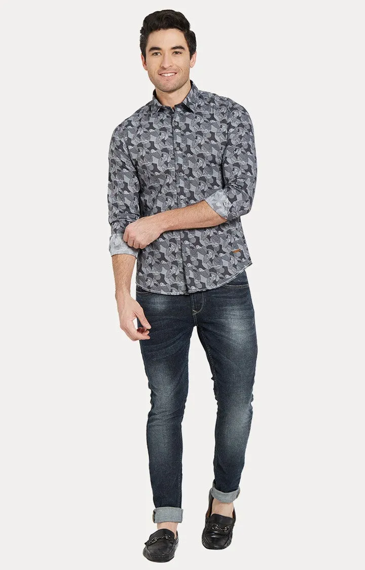 Spykar Men Black Cotton Slim Fit Full Sleeve Printed Shirt