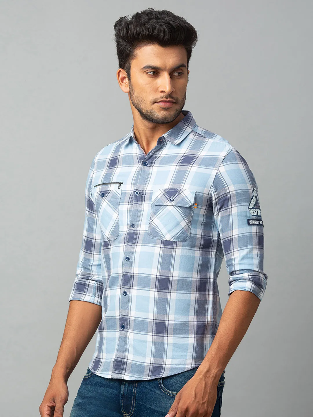 Spykar Men Blue Cotton Slim Fit Shirt (Slim)