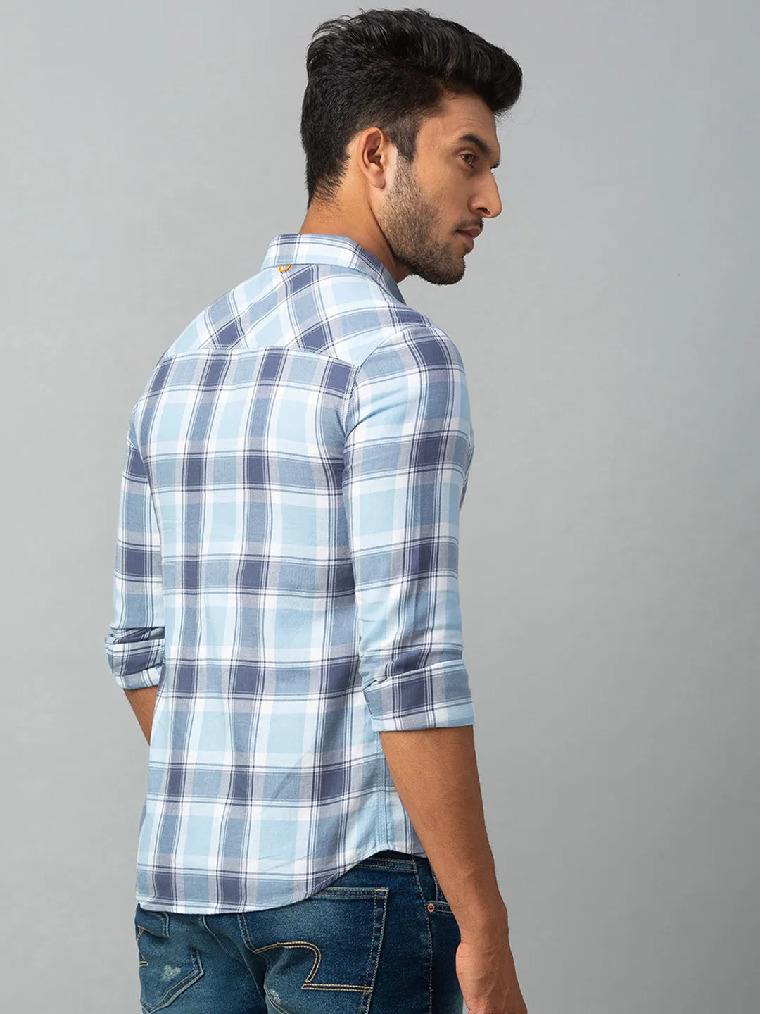 Spykar Men Blue Cotton Slim Fit Shirt (Slim)