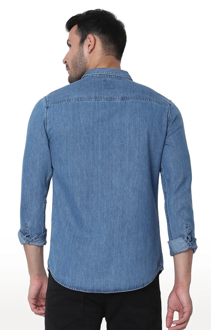 Spykar Men Blue Denim Cotton Full Sleeve Denim Shirts