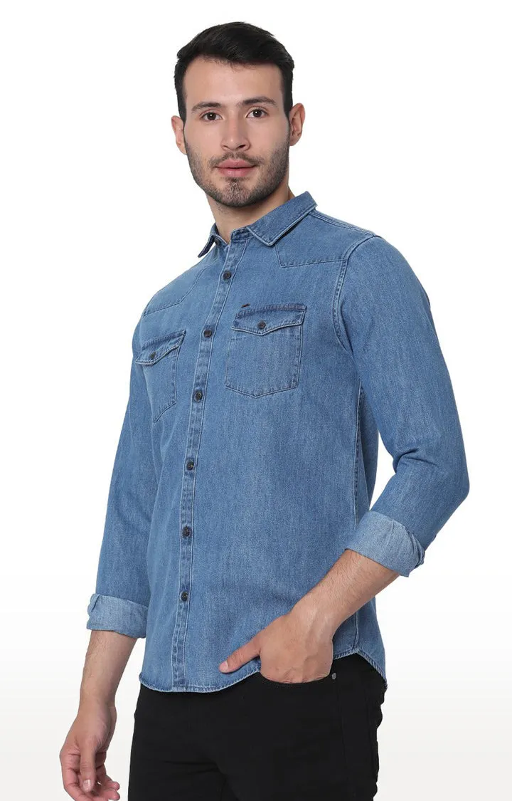 Spykar Men Blue Denim Cotton Full Sleeve Denim Shirts