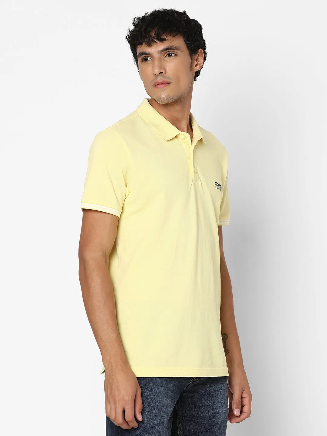 Spykar Men Butter Yellow Regular Fit Half Sleeve Plain Polo Tshirt