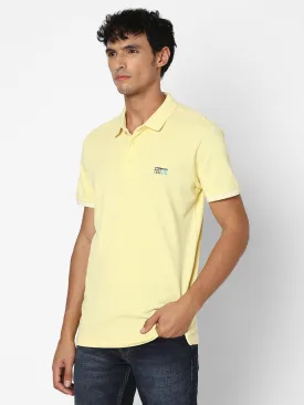 Spykar Men Butter Yellow Regular Fit Half Sleeve Plain Polo Tshirt