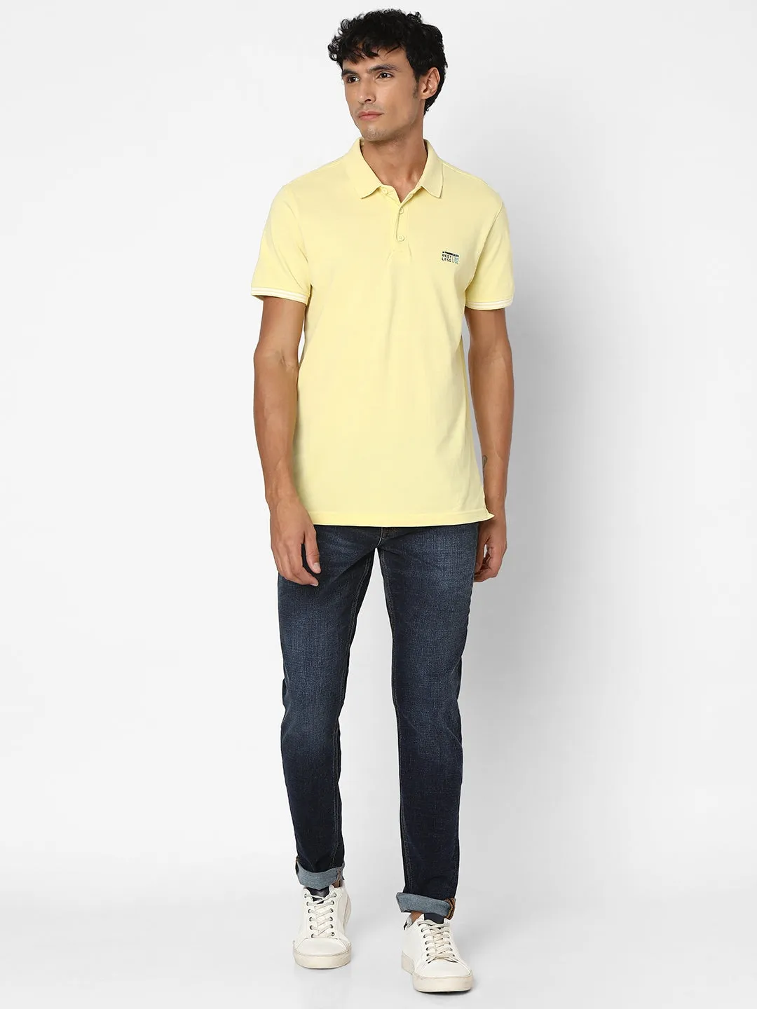 Spykar Men Butter Yellow Regular Fit Half Sleeve Plain Polo Tshirt