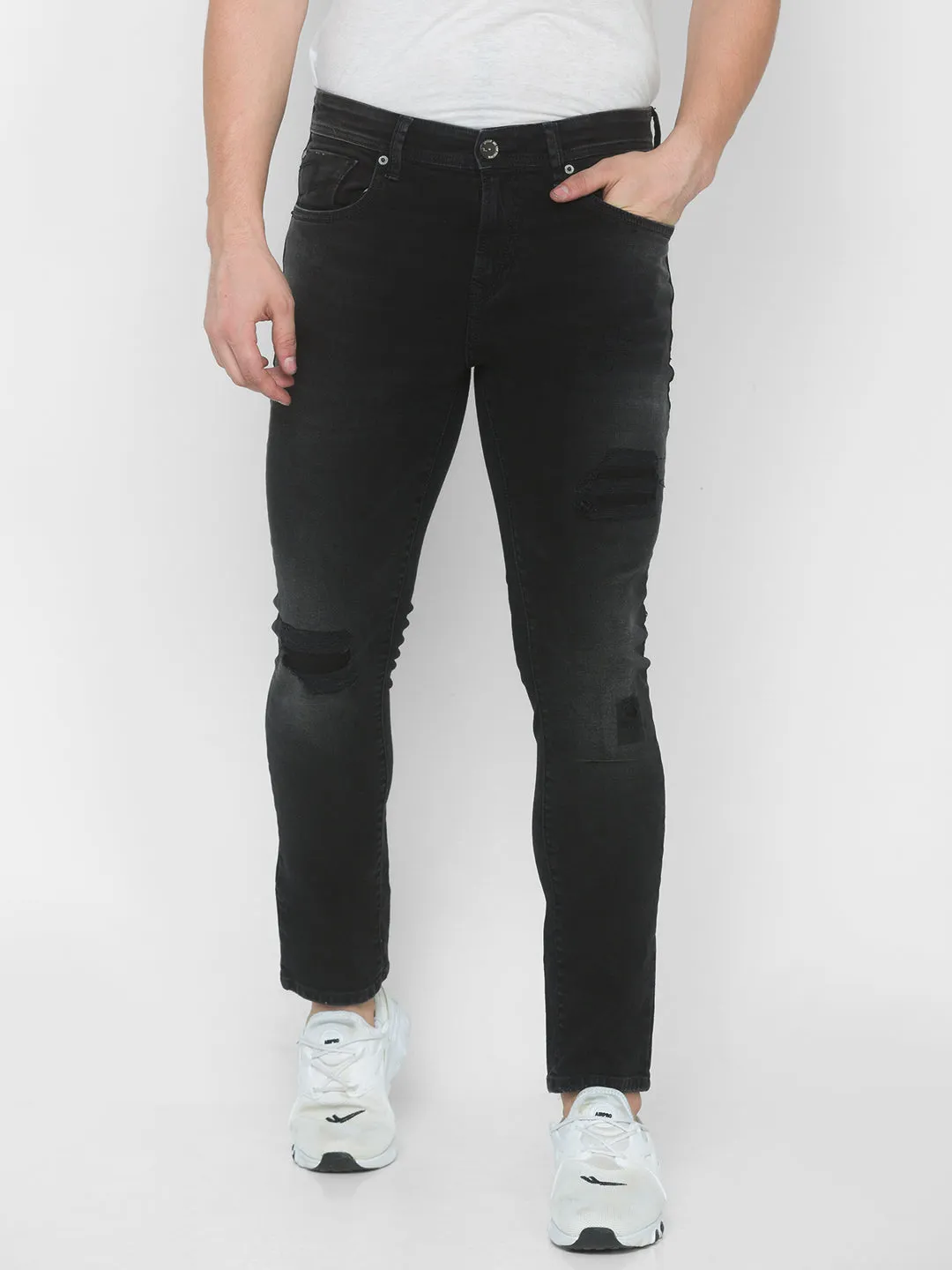 Spykar Men Carbon Black Solid Regular Low-Rise Jeans (Rover)