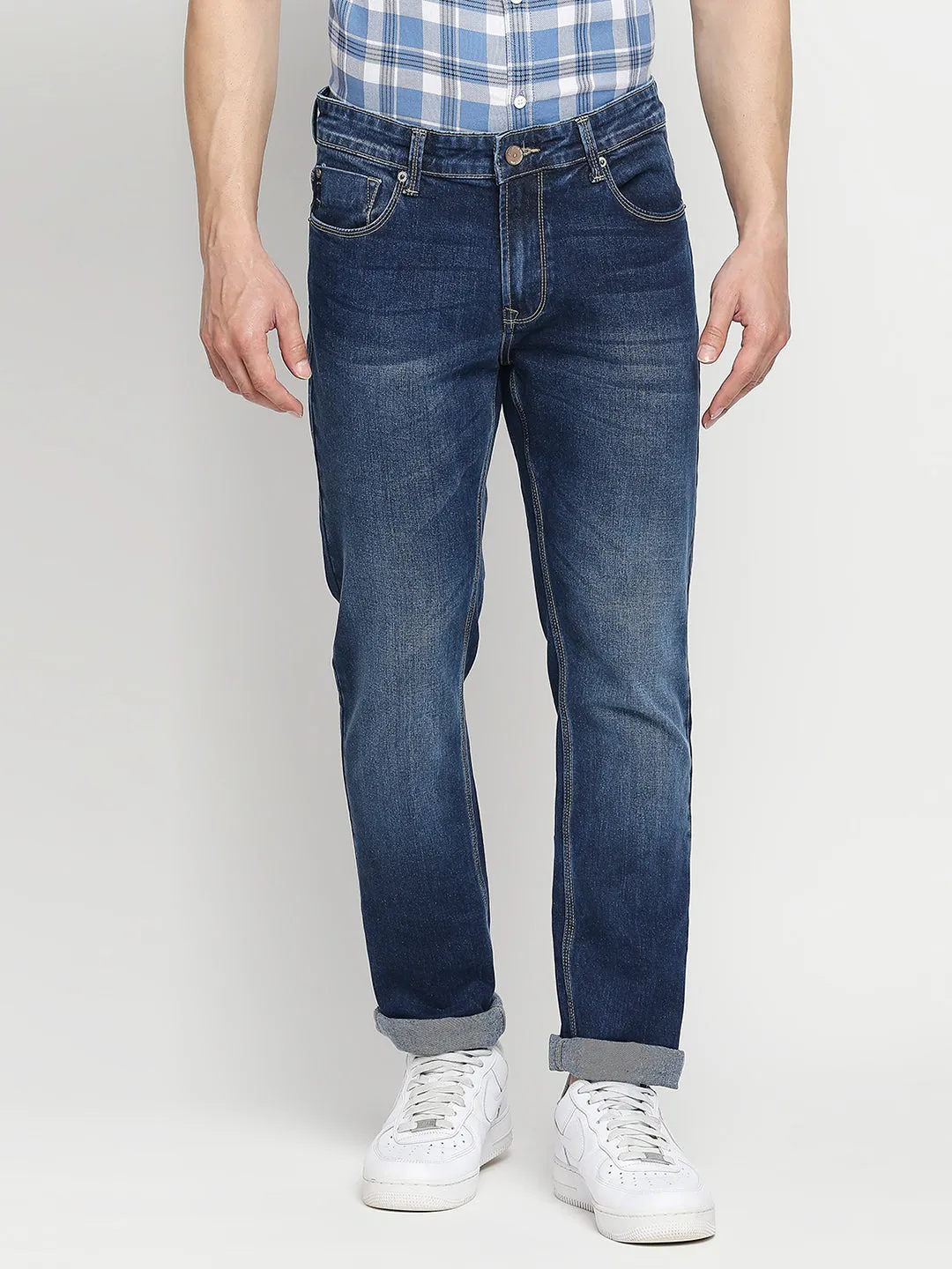 Spykar Men Dk.Blue Cotton Regular Fit Narrow Length Jeans (Rover)