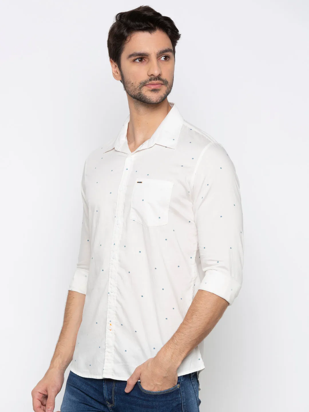 Spykar Men Ecru Printed Casual Shirt