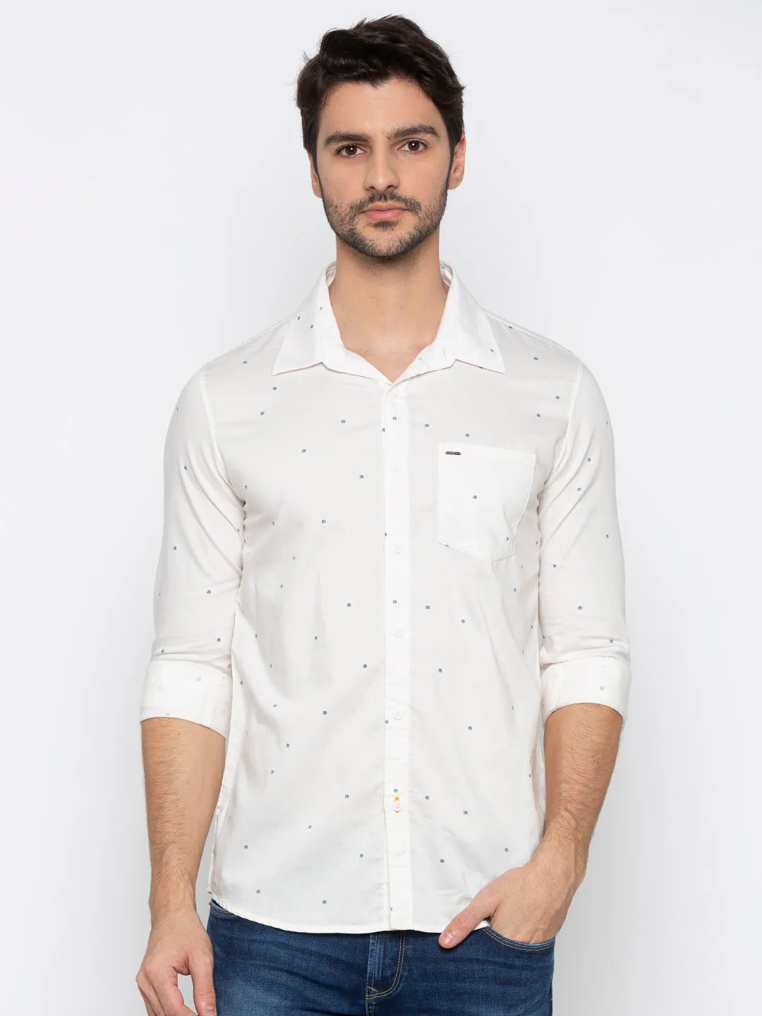 Spykar Men Ecru Printed Casual Shirt