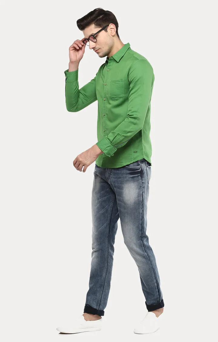 Spykar Men Green Solid Slim Fit Casual Shirt