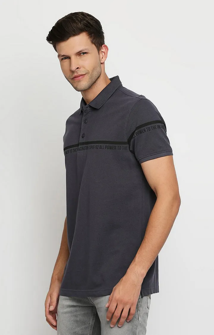 Spykar Men Grey Cotton Printed Half Sleeve Polo T-Shirt