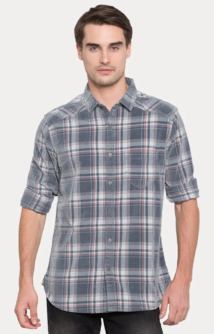 Spykar Men Grey Cotton Slim Fit Full Sleeve Checkered Shirt