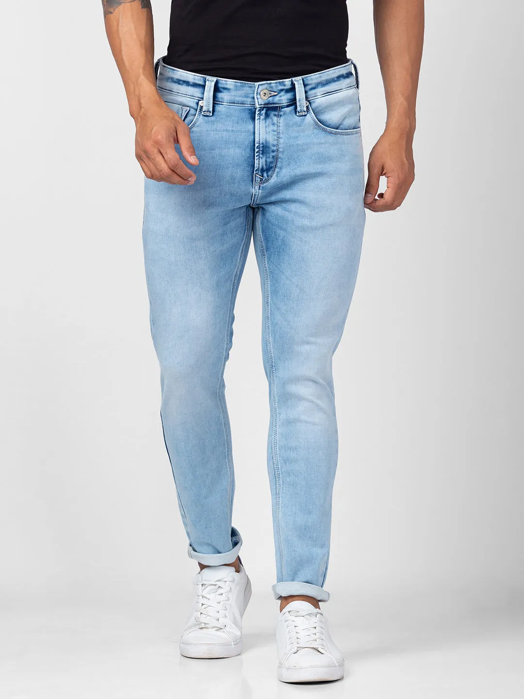 Spykar Men Ice Blue Cotton Slim Fit Tapered Length Jeans (Kano)