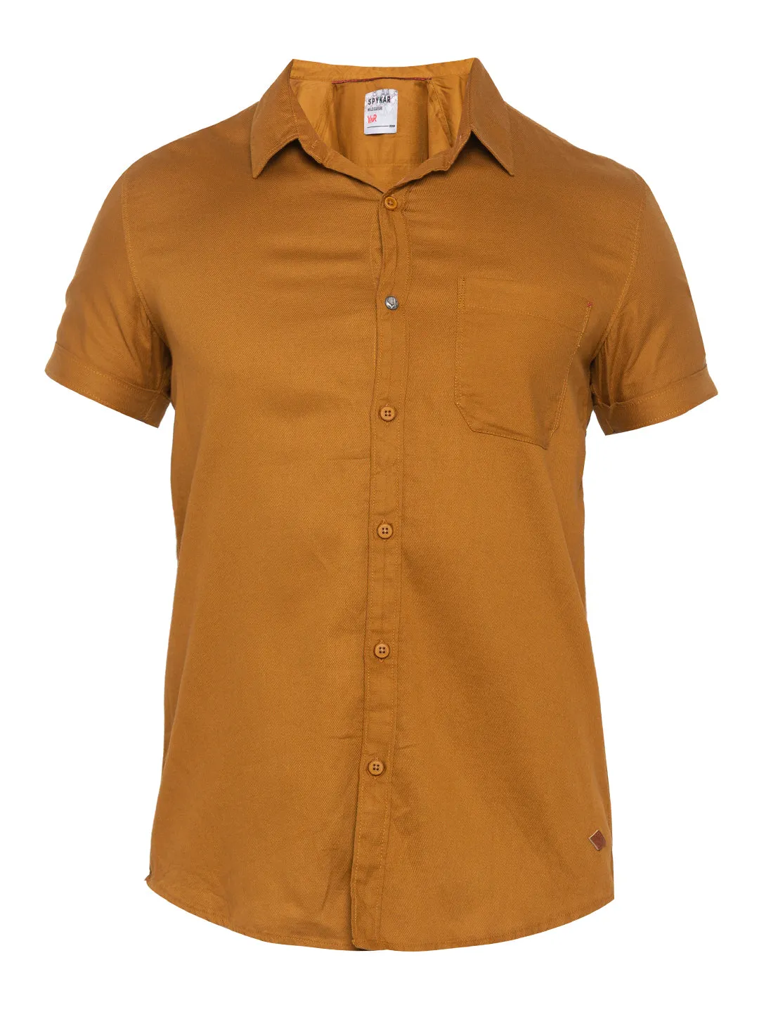 Spykar Men Khaki Cotton Slim Fit Half Sleeve Shirt