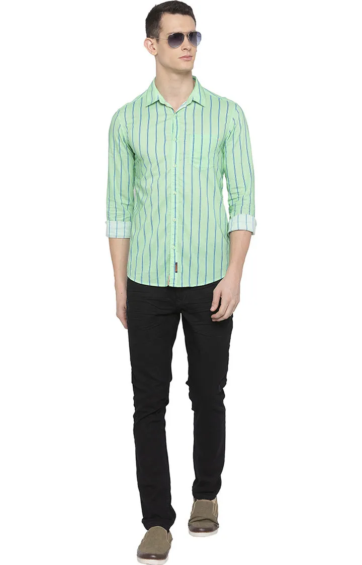 Spykar Men Light Green Striped Slim Fit Casual Shirt