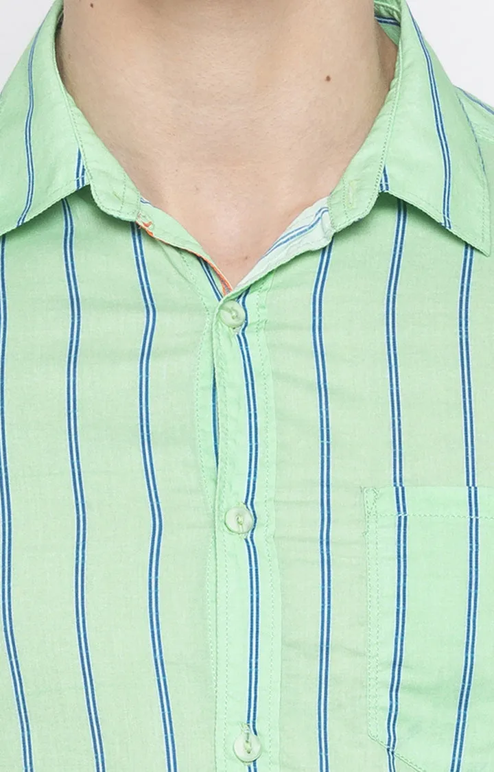 Spykar Men Light Green Striped Slim Fit Casual Shirt