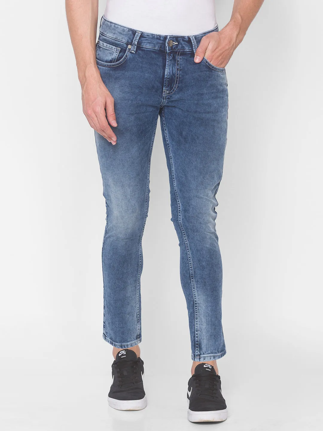 Spykar Men Mid Blue Slim Fit Tapered Length Mid Rise Jeans(Kano)