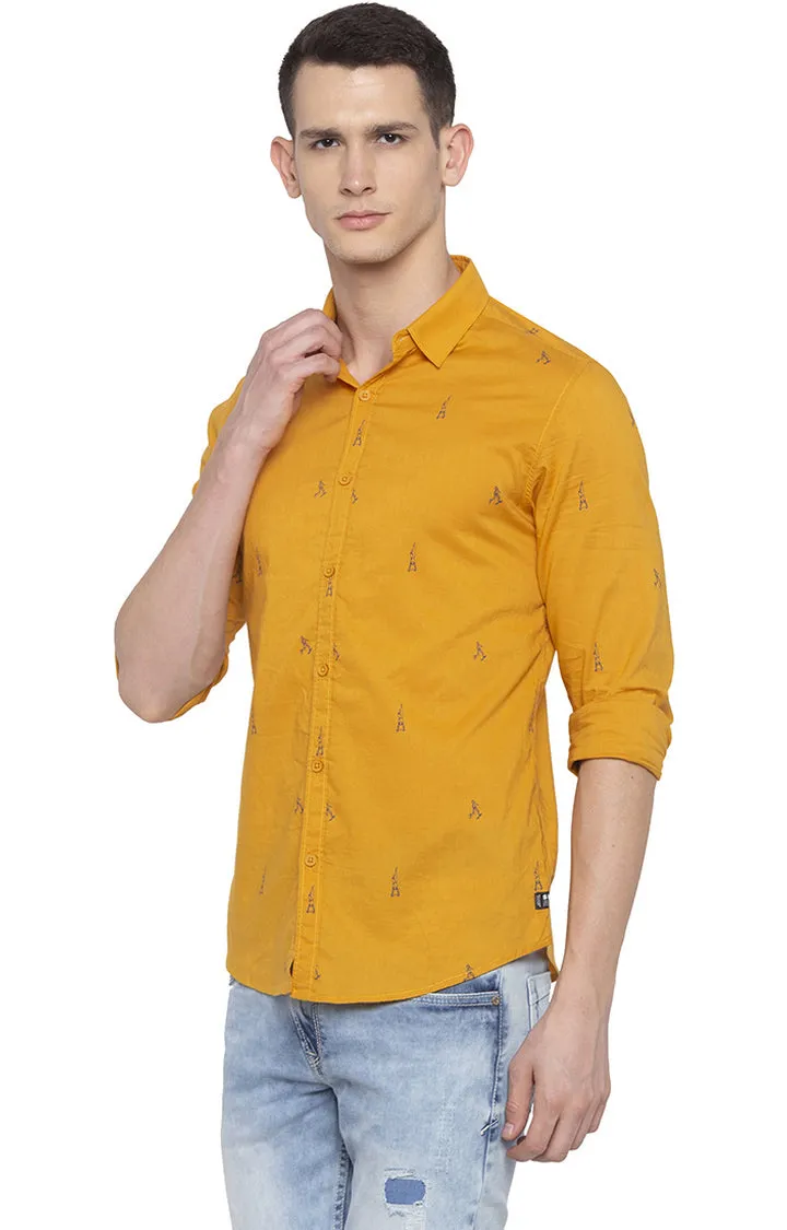 Spykar Men Mustard Printed Slim Fit Casual Shirt