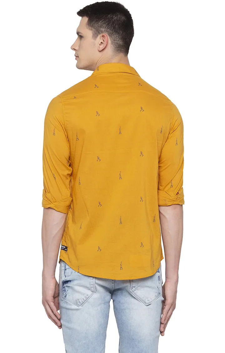 Spykar Men Mustard Printed Slim Fit Casual Shirt