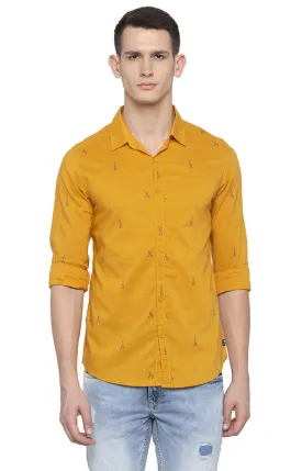 Spykar Men Mustard Printed Slim Fit Casual Shirt