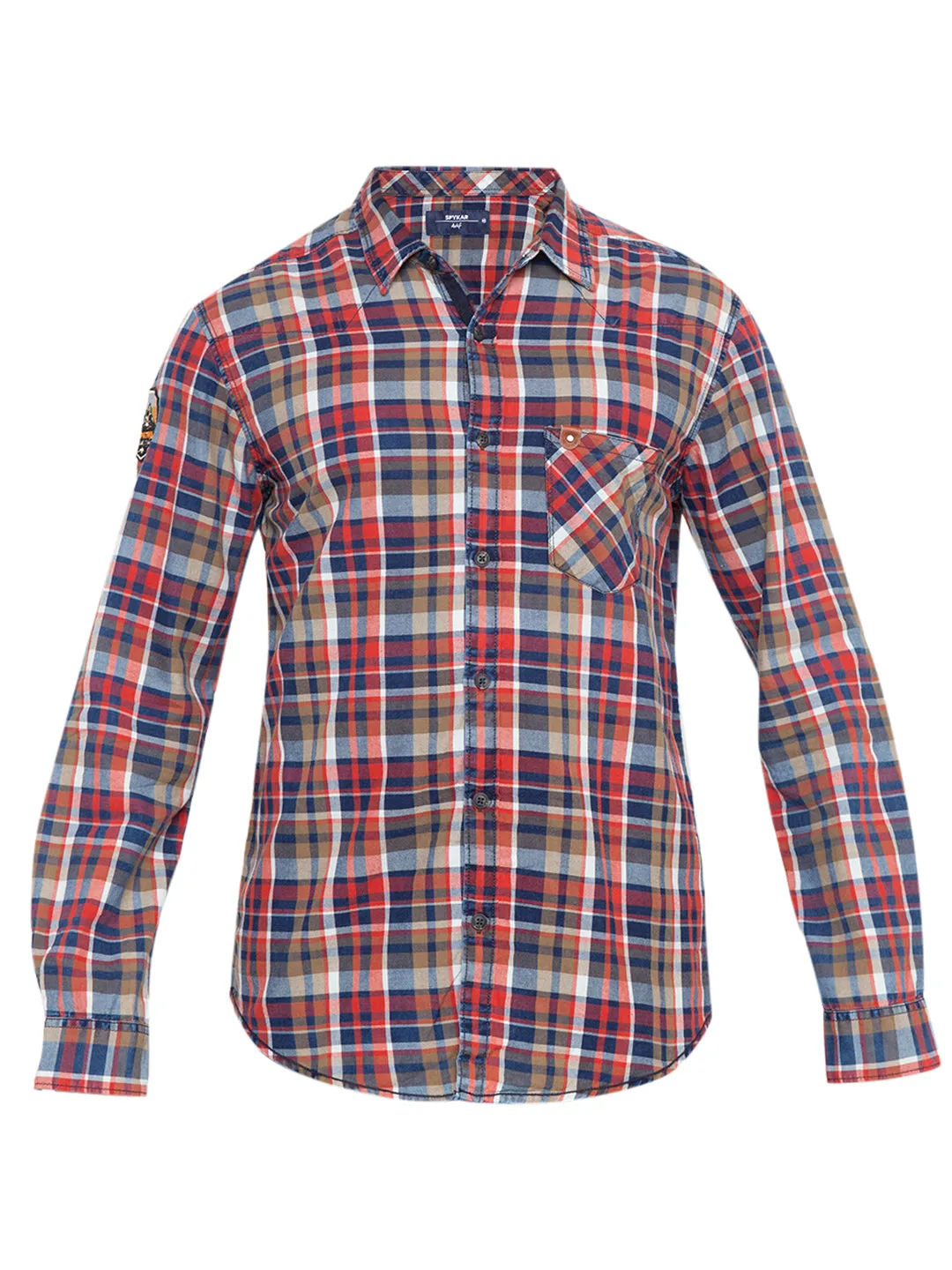 Spykar Men Navy & Olive Checked Slim Fit Casual Shirt