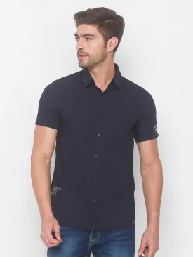 Spykar Men Navy Blue Cotton Casual Slim Fit Shirt