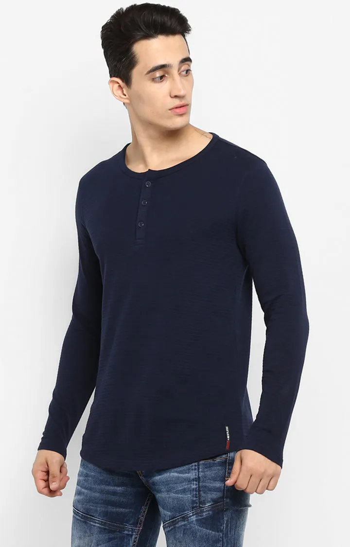 Spykar Men Navy Blue Cotton Full Sleeve T-Shirt