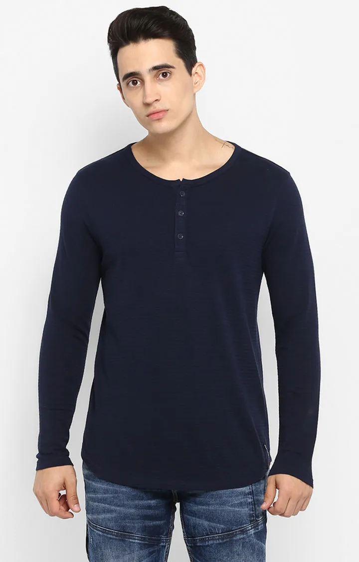 Spykar Men Navy Blue Cotton Full Sleeve T-Shirt